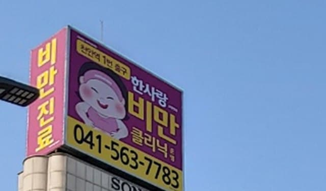천안 금정빌딩 옥상 광고탑 — 한사랑비만클리닉